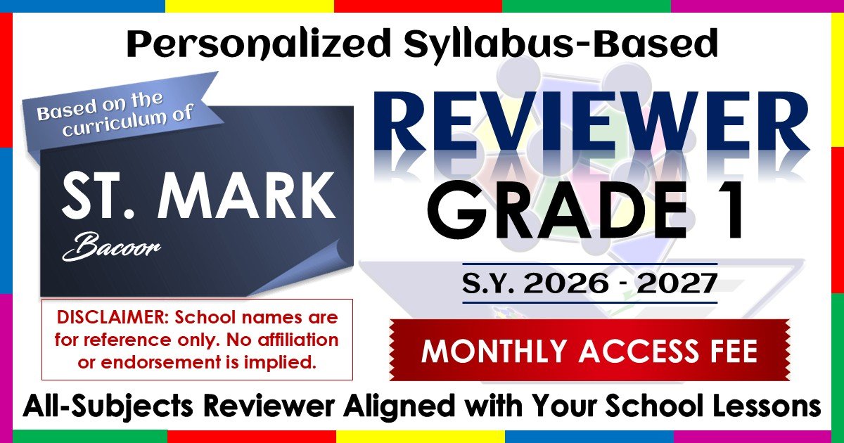 Reviewer 2026-2027 St. Mark Bacoor – Grade 1